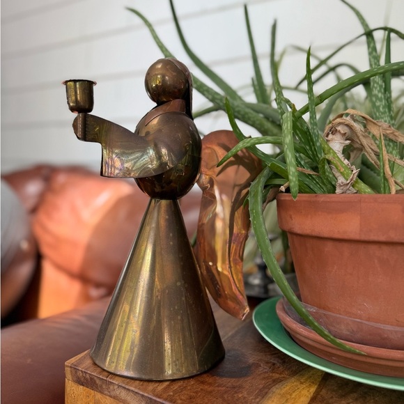 Other - Vintage large copper and brass Angel Figurine taper candlestick holder